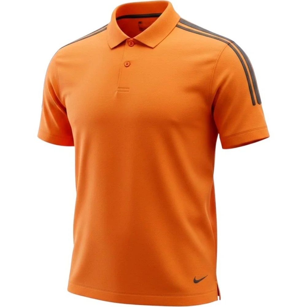 Nike Golf Polo Shirt Mens Large Orange Striped Dri-FIT Wicking Performance EUC